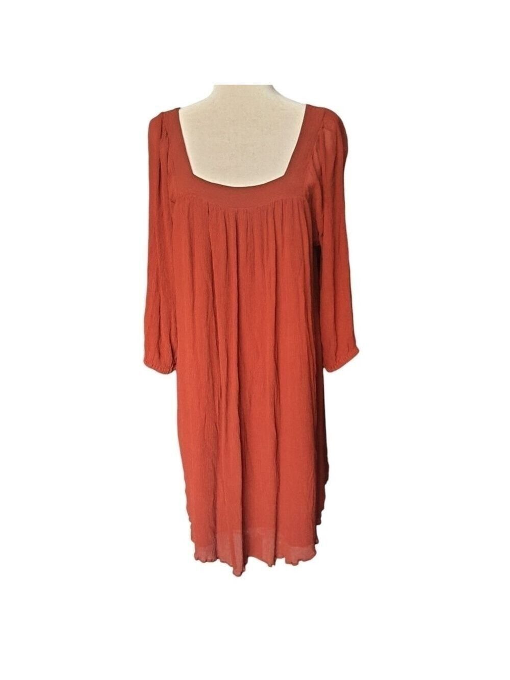 Massimo Dutti Long Sleeve Crepe Shift Dress Oversized Chic Burnt Orange Euro M